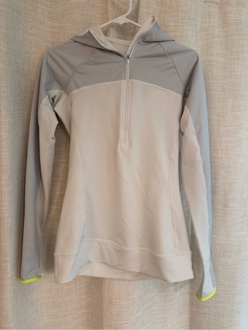 Nike Light Gray and Pale Gray Quarter-Zip Hooded Pullover with Neon Trim